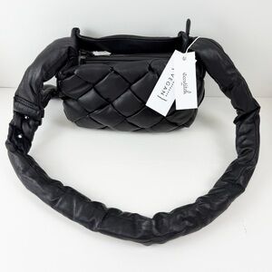 Ecostitch Woven Puff Square Crossbody Quilted Handbag Black PETA Approved NWT